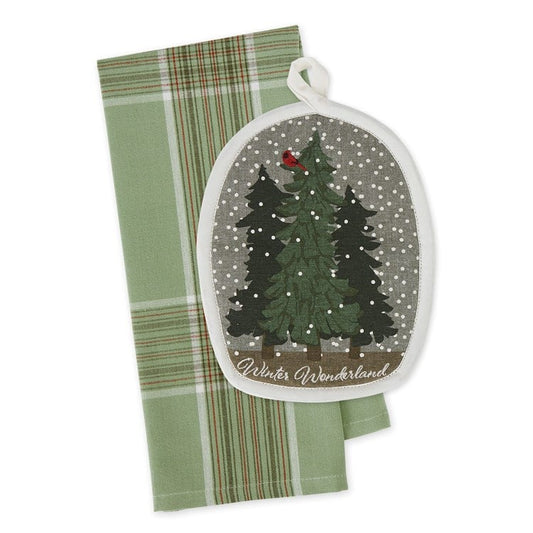 DESIGN IMPORTS WINTER SNOWGLOBE POTHOLDER & TOWEL GIFT SET