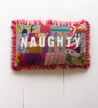 HOLIDAY KANTHA PILLOW - NAUGHTY OR NICE