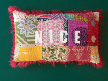 HOLIDAY KANTHA PILLOW - NAUGHTY OR NICE